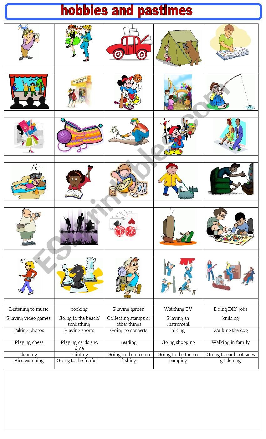 HOBBIES AND PASTIMES worksheet