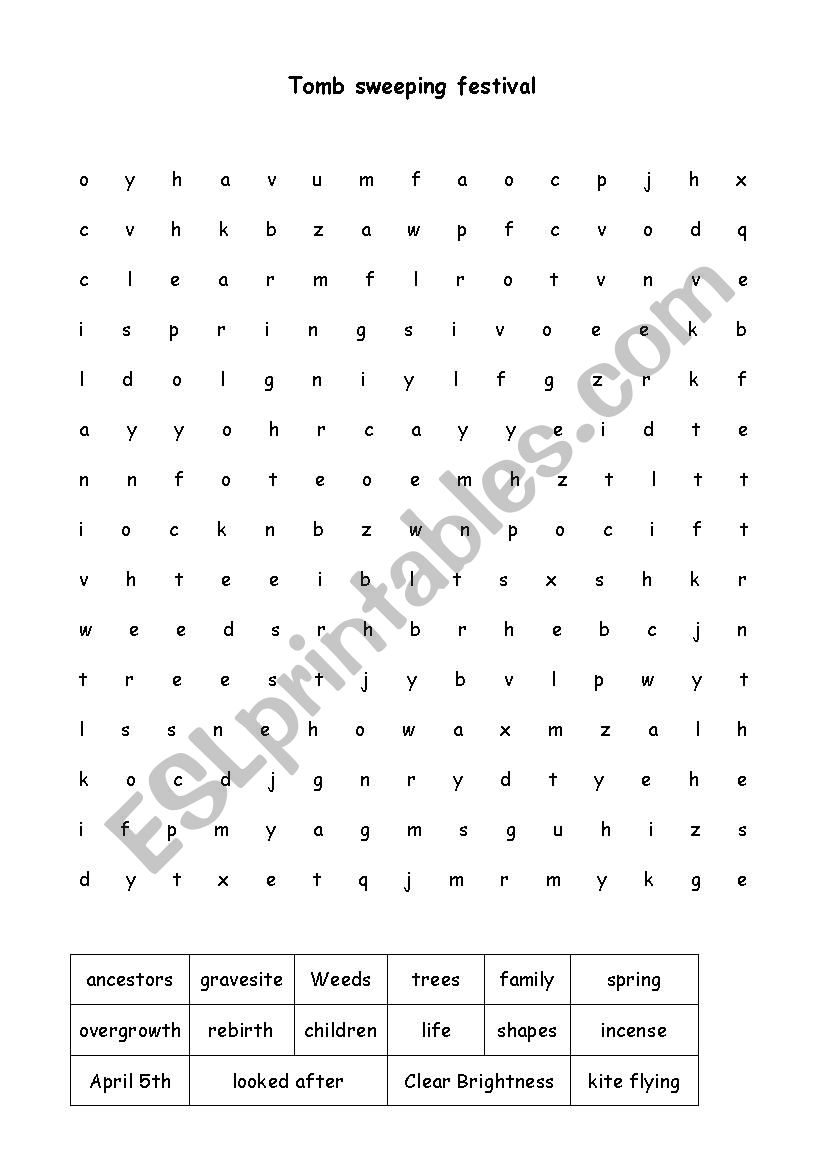 Tomb Sweeping Day worksheet