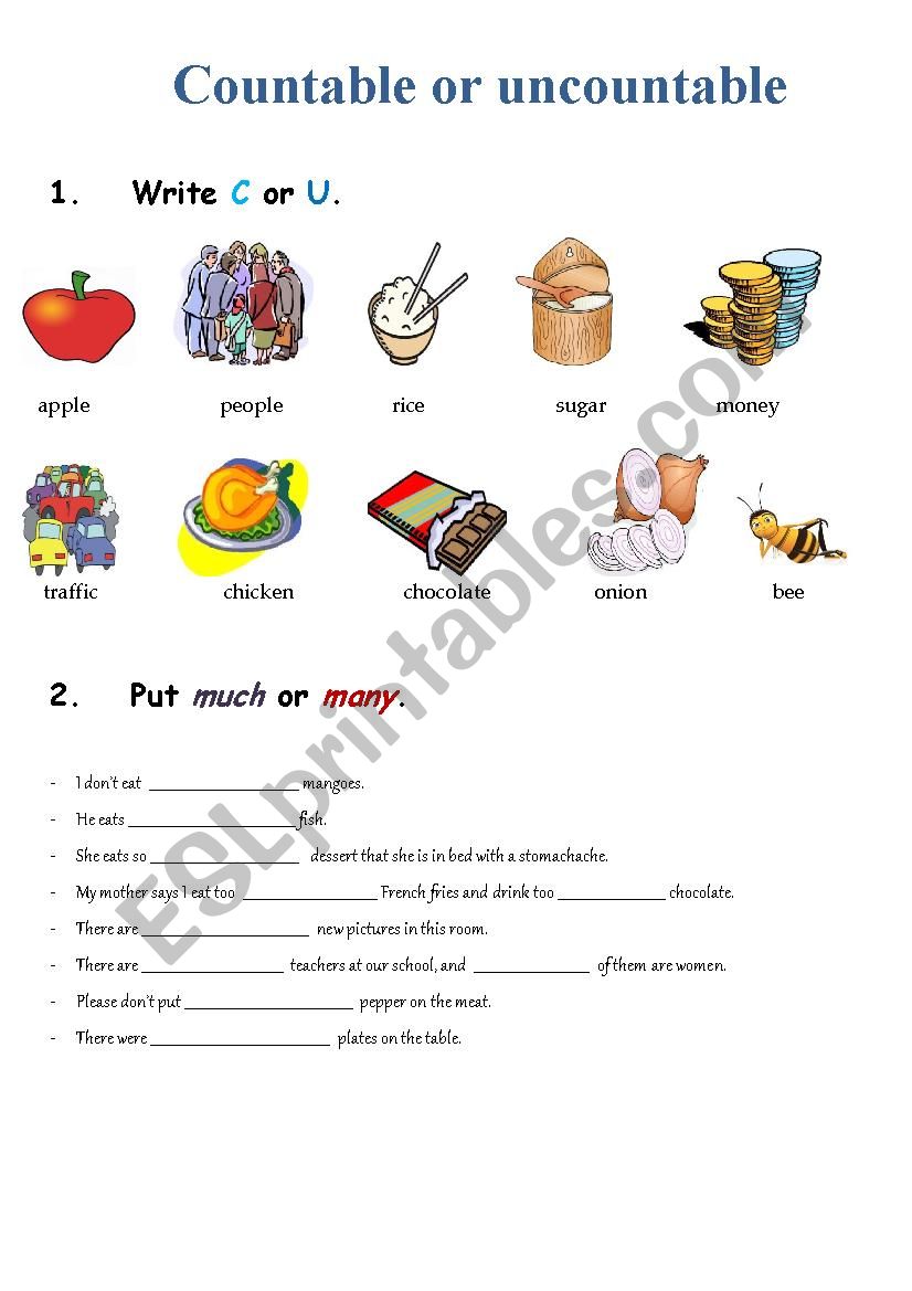 Countable/Uncountable worksheet