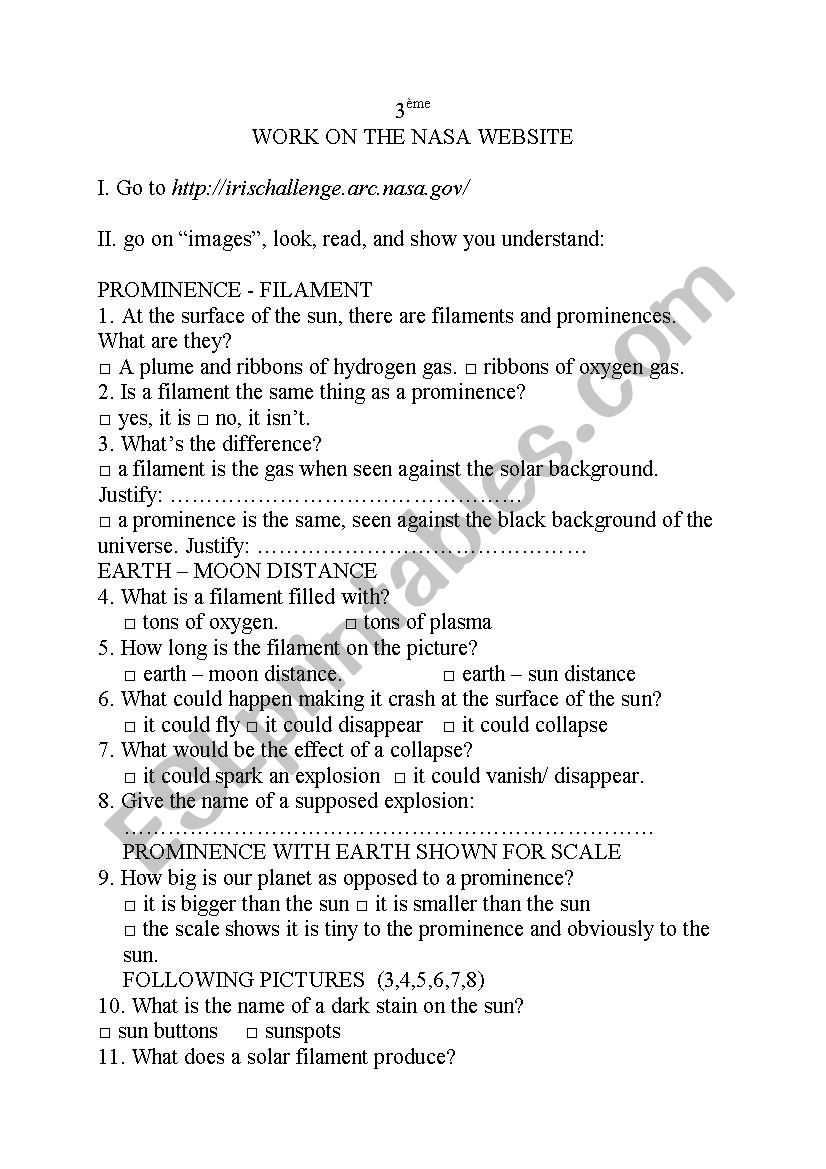 WORKSHEET NASA WEBSITE worksheet