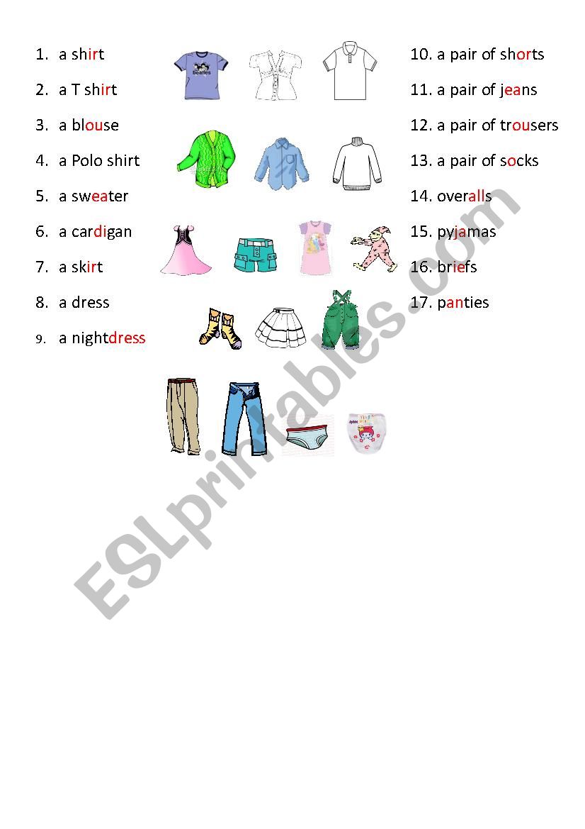 Clothes worksheet