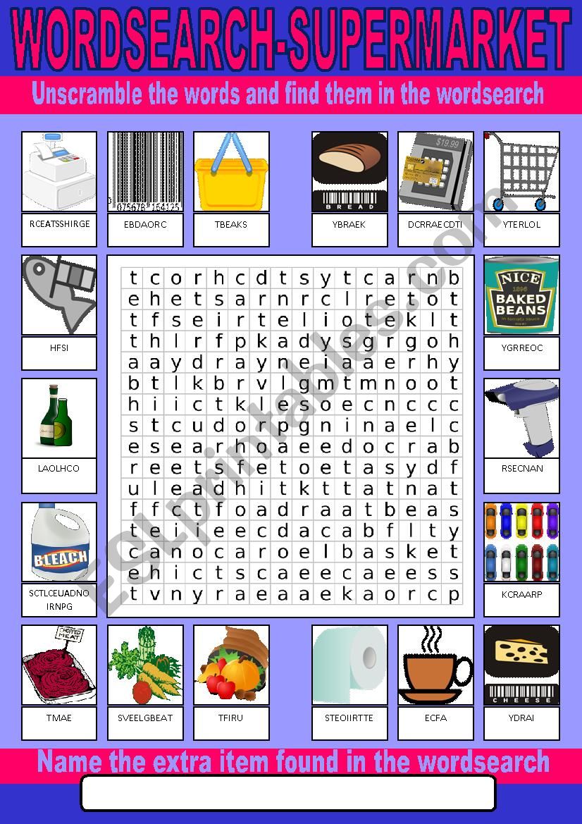 Supermarket Wordsearch worksheet