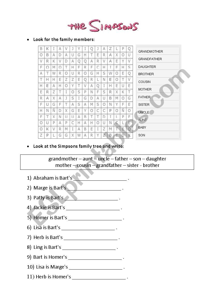 The Simpsons Family worksheet worksheet