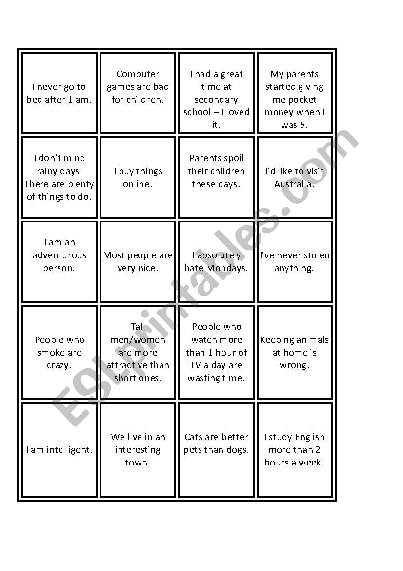 Discussion Cards worksheet