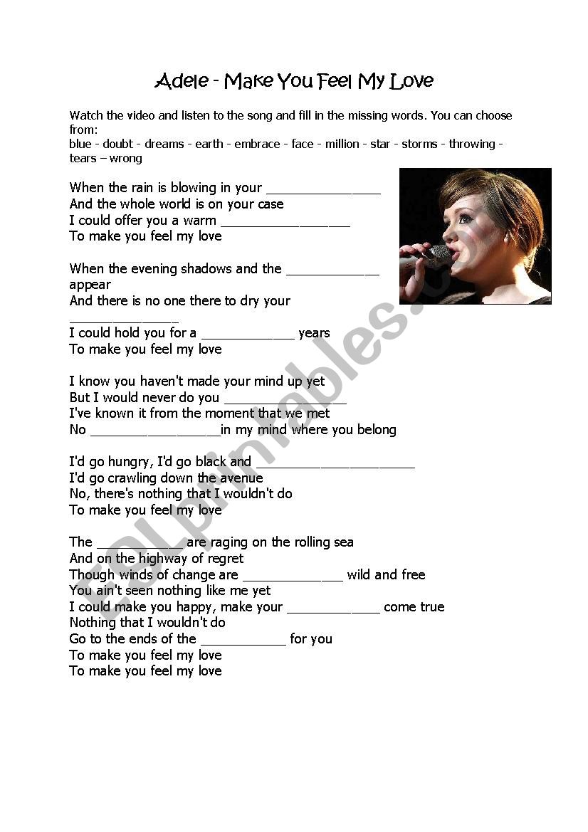 Adle - Make you feel my love worksheet