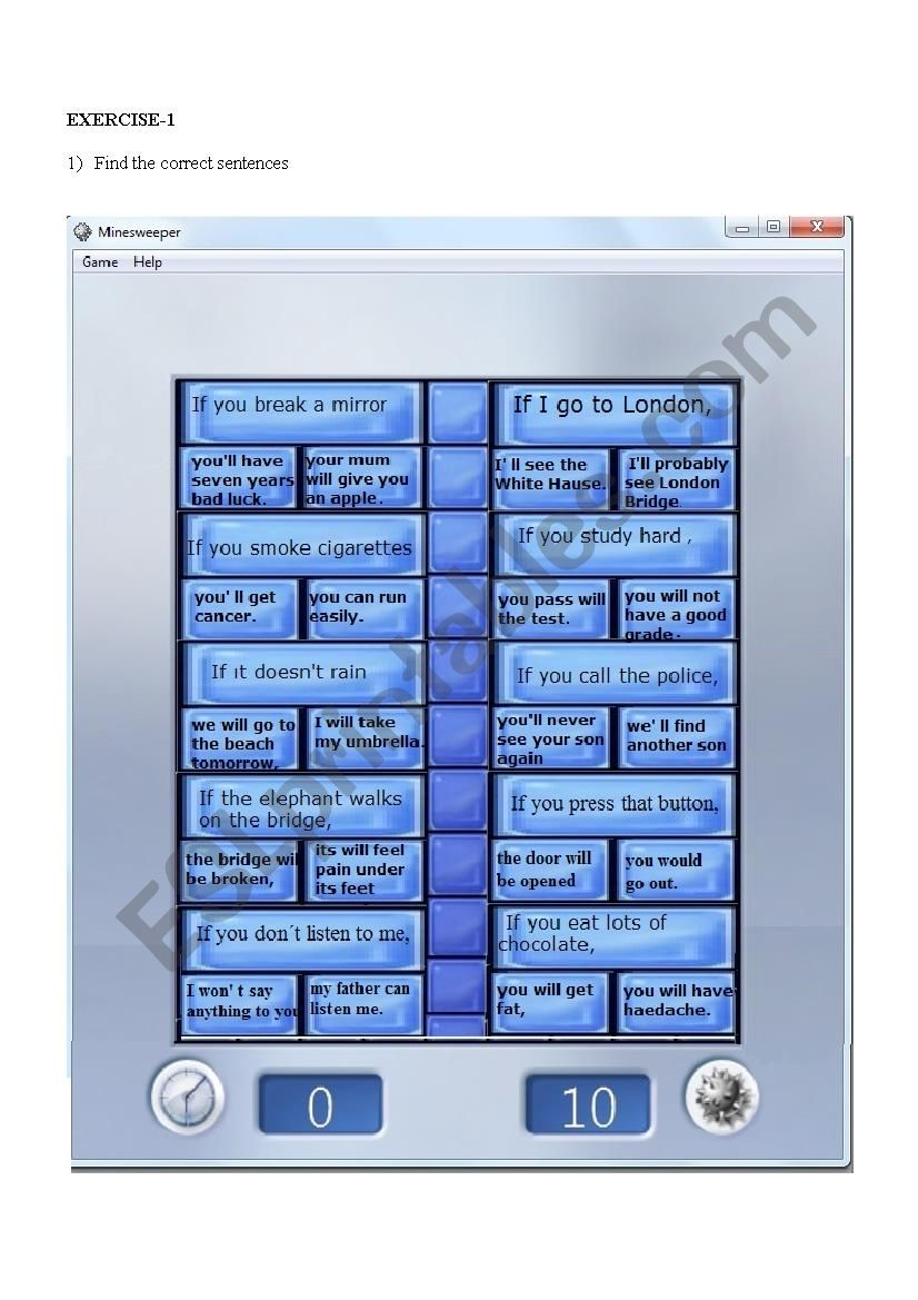 First conditional exercise (minesweeper)