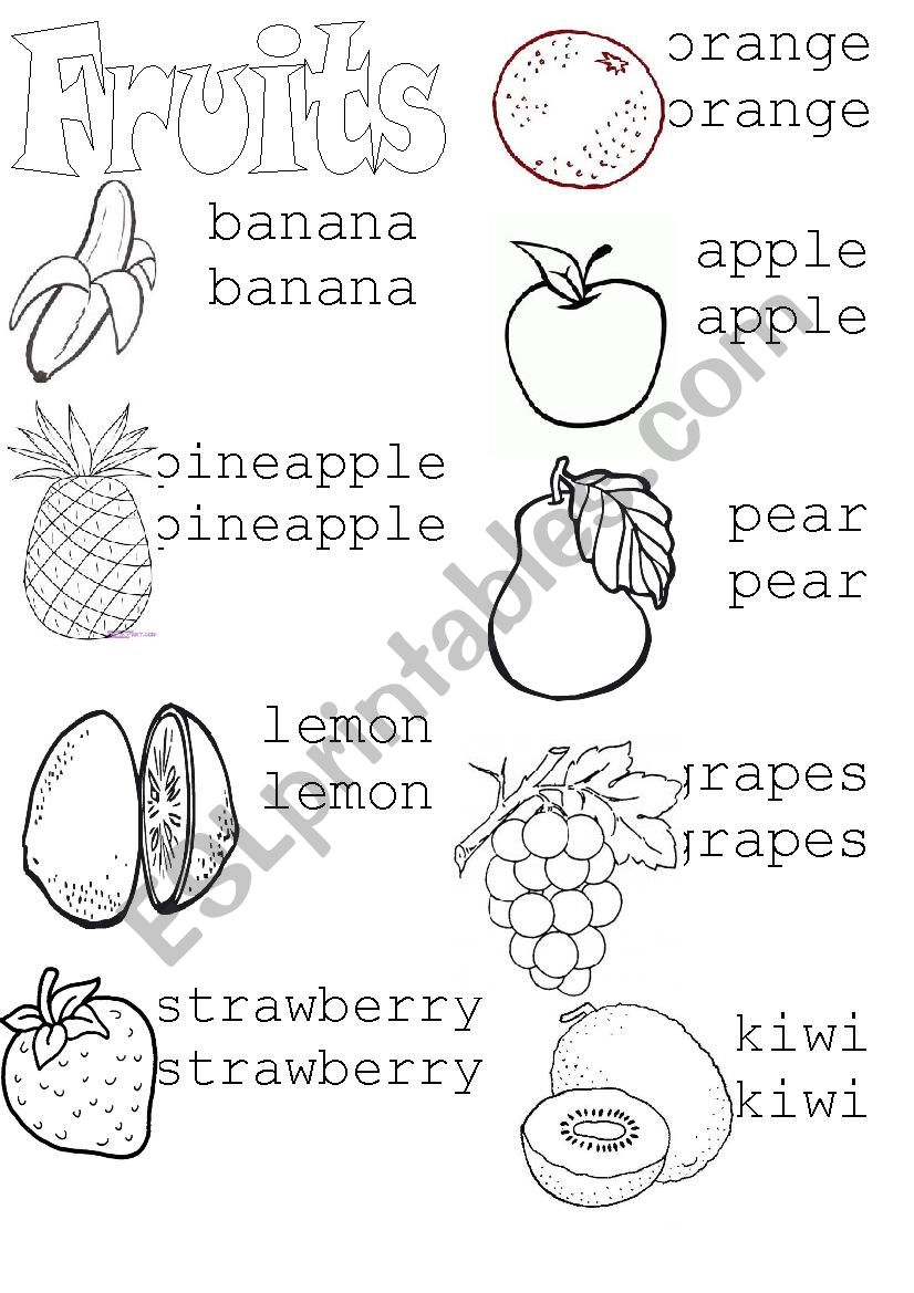 Fruits (tracing) worksheet