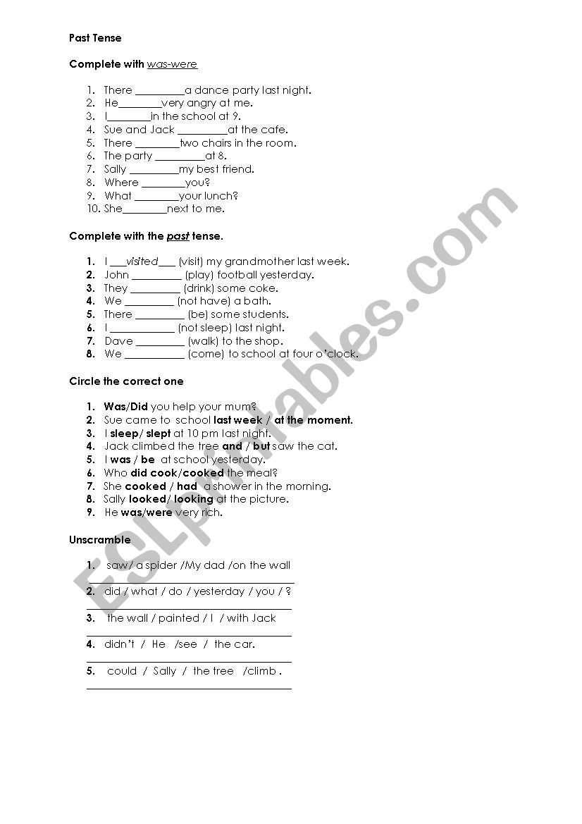 past tense exercises worksheet