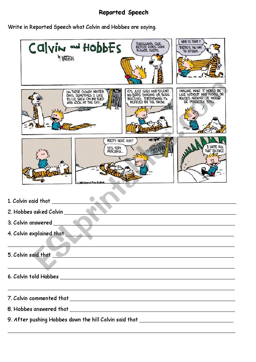 Reported Speech exercise - Calvin and Hobbes