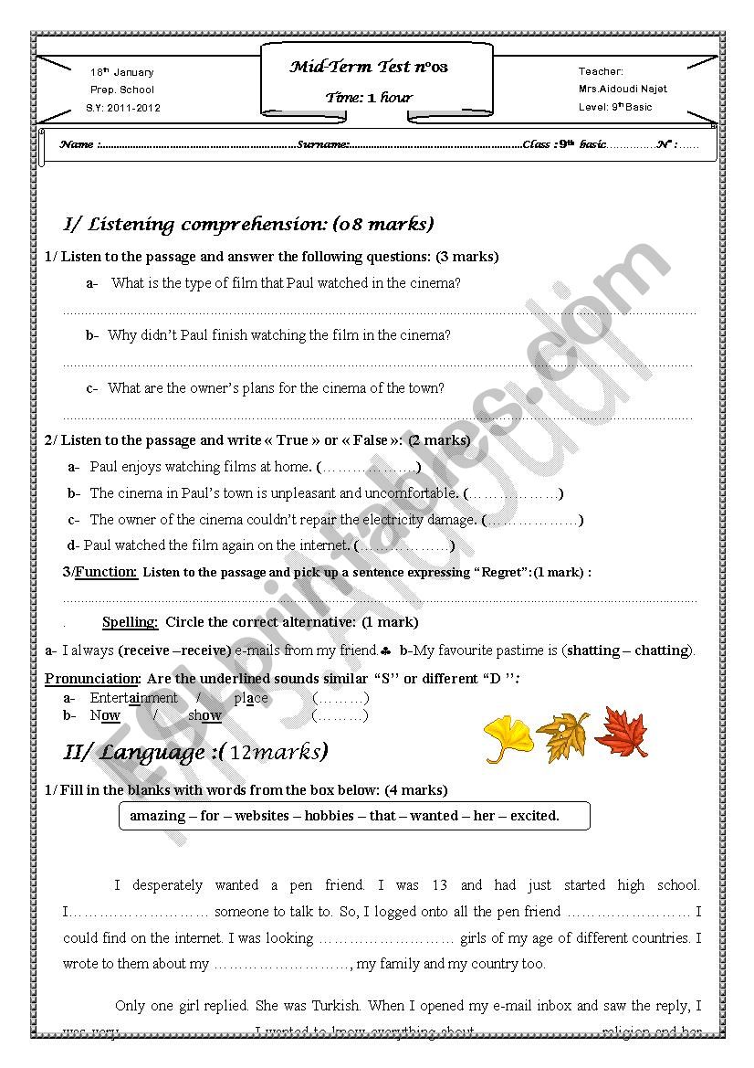 mid-term test 3 worksheet