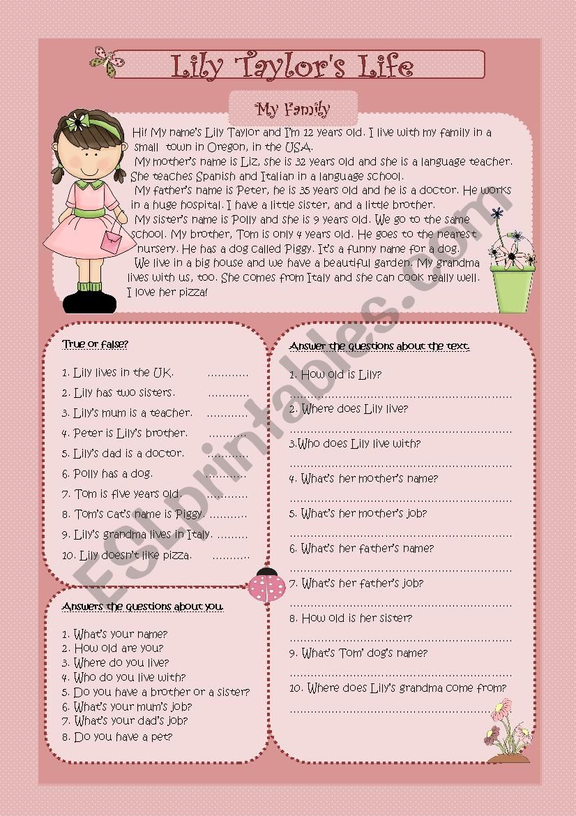 Lilys Life worksheet