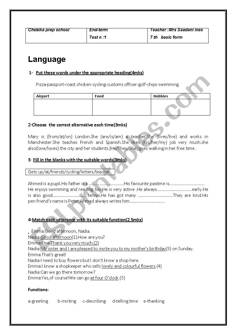 Parents and education worksheet