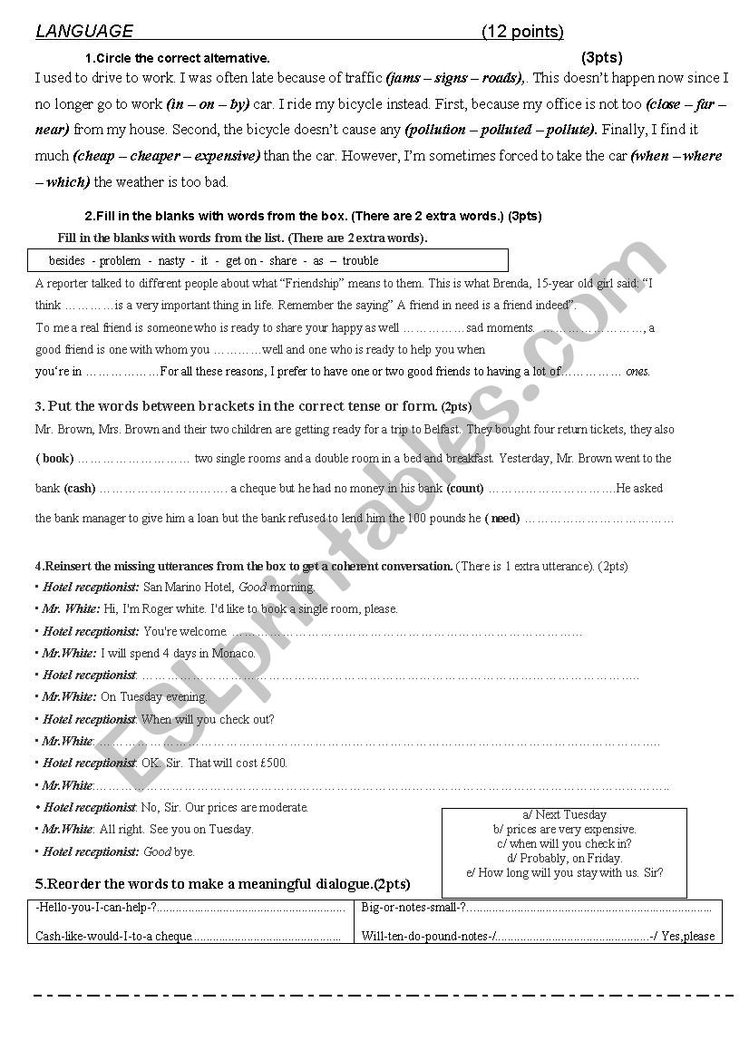 Mid term testn3 8th form worksheet