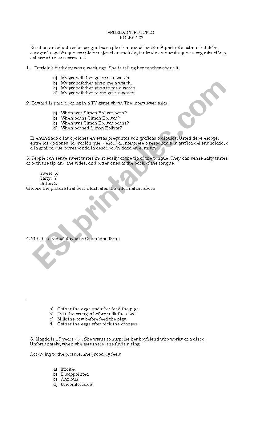 pruebas tipo icfes worksheet