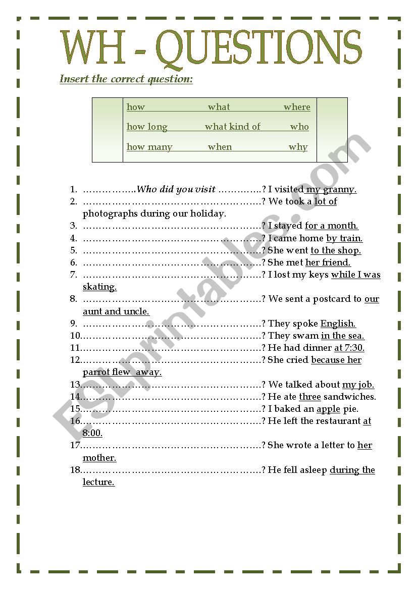 Question Words worksheet