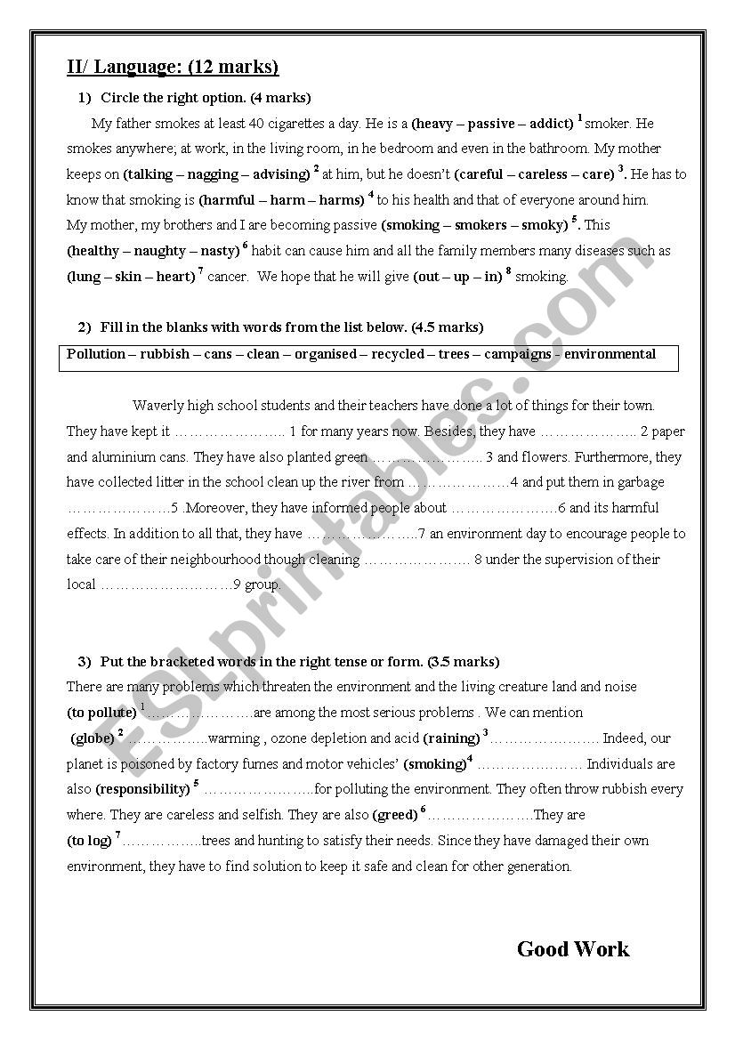 exam 9th form term 2 worksheet