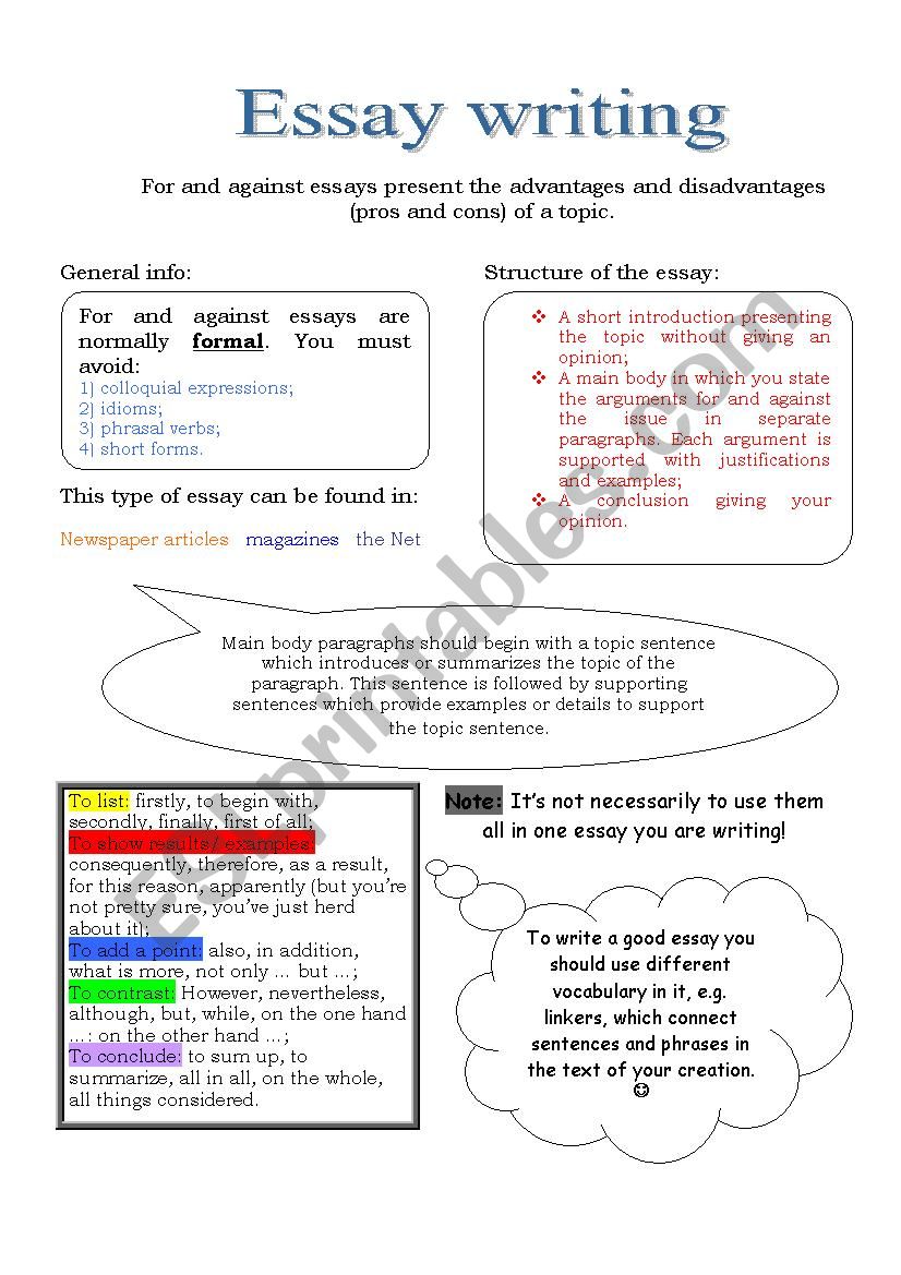 Essay writing worksheet