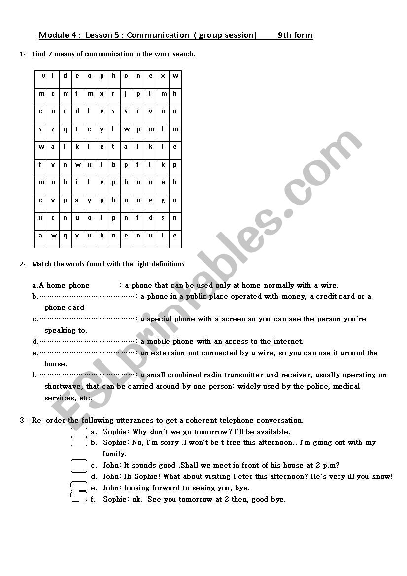 Communication group session worksheet