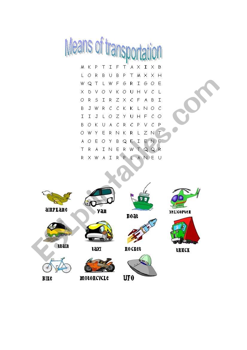 Means of transportation worksheet