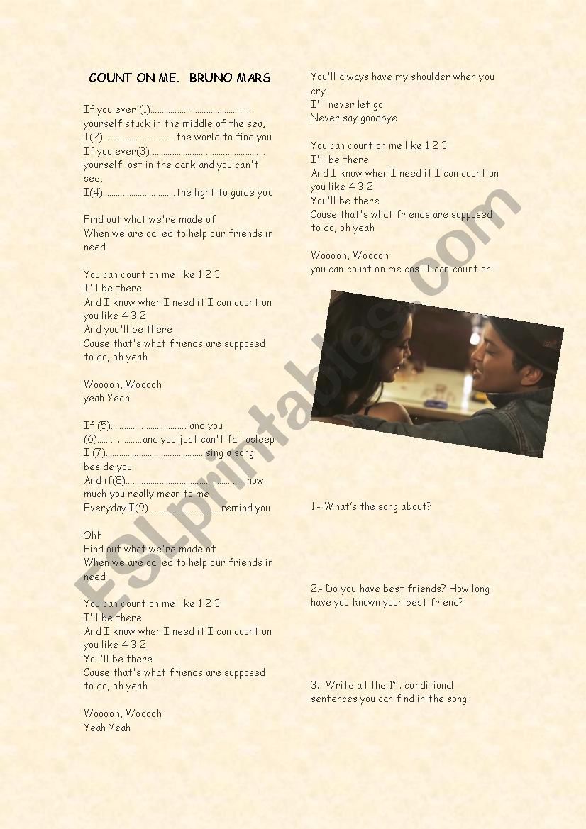 COUNT ON ME. BRUNO MARS worksheet