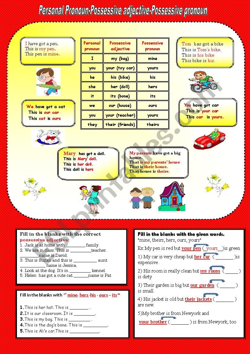 possessive adj and possesive pronoun