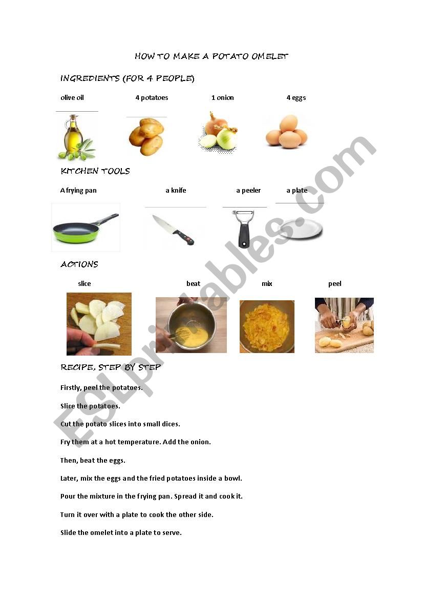 Recipes: potato omelet worksheet