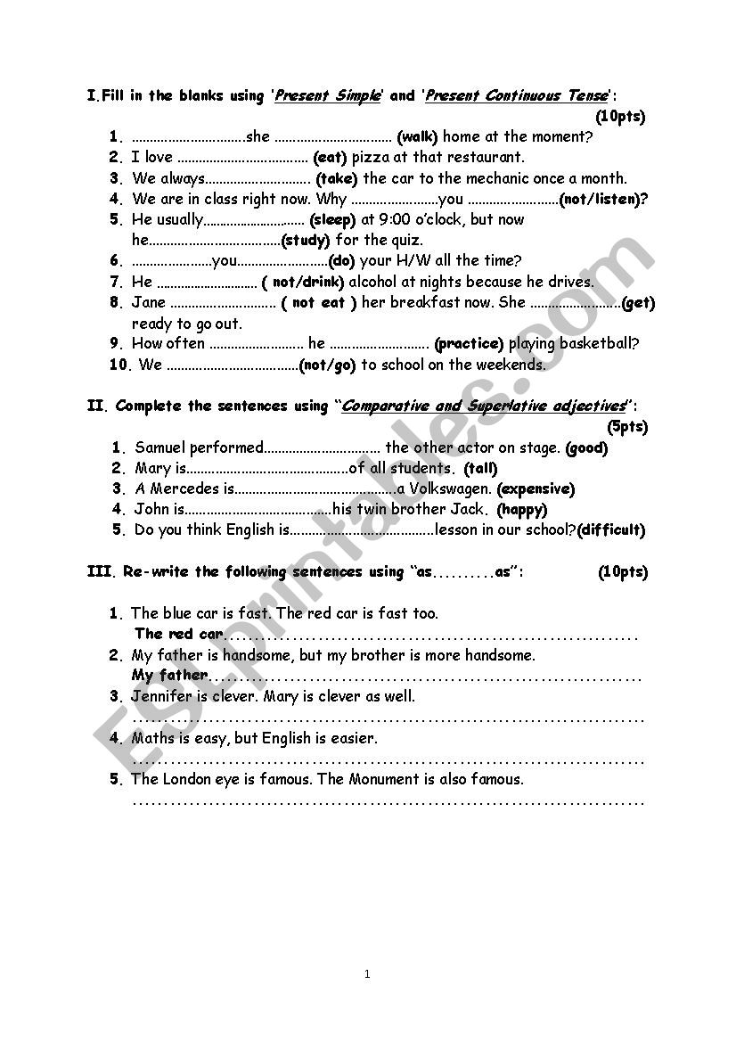 Mixed Exercises Worksheet worksheet