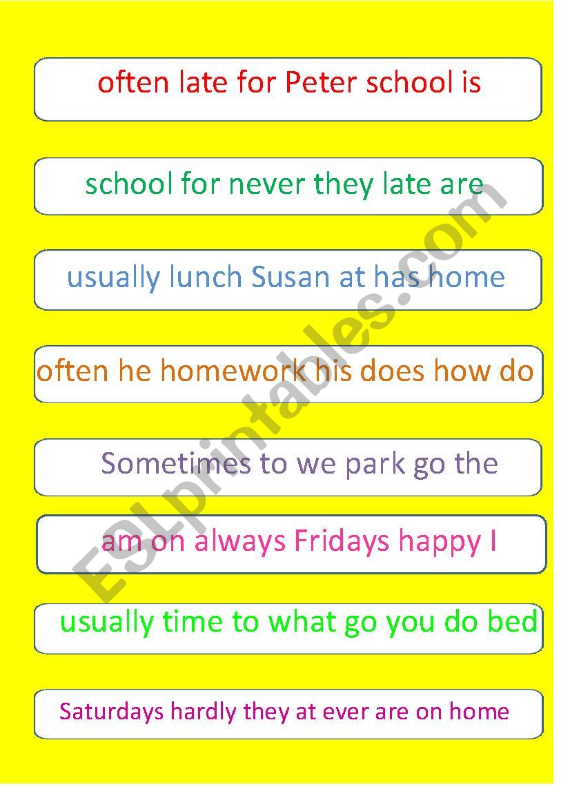 Position of adverbs of frequency - scrambled sentences