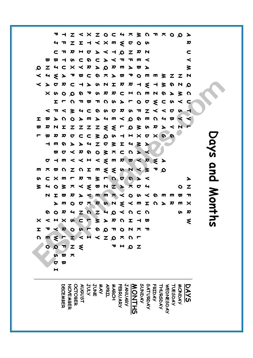 DAYS AND MONTHS worksheet