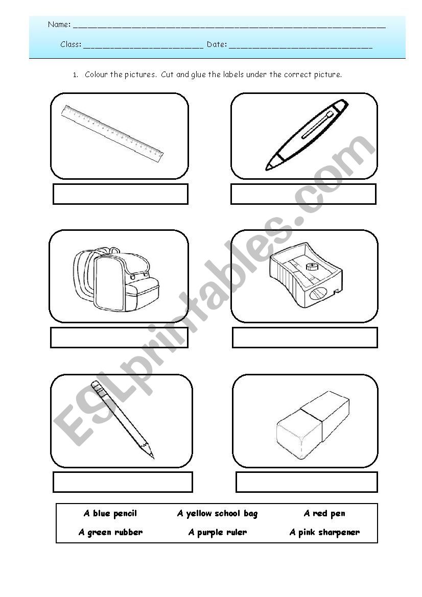 School materials worksheet