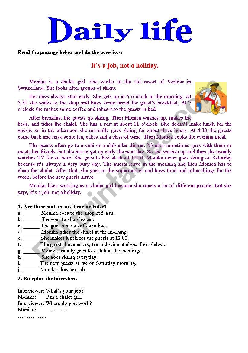 daily life 2 worksheet