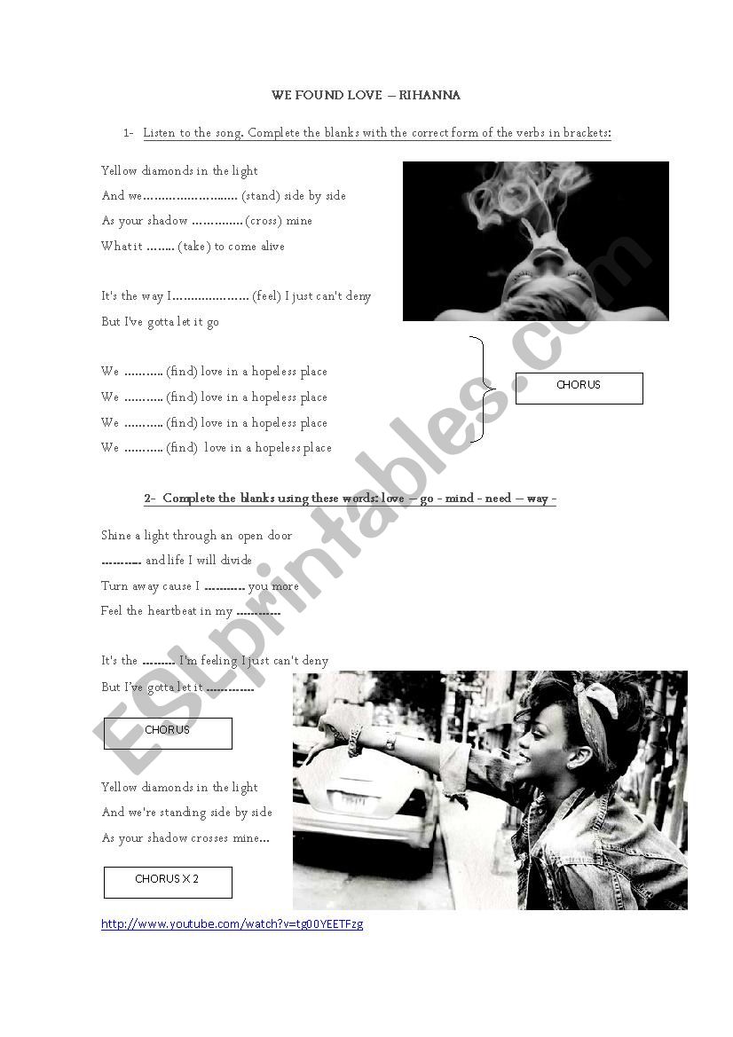 Rihanna - We found love worksheet