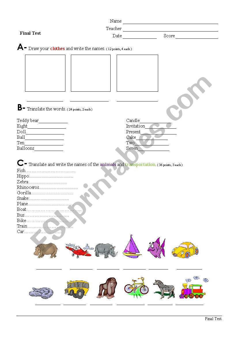 final test worksheet