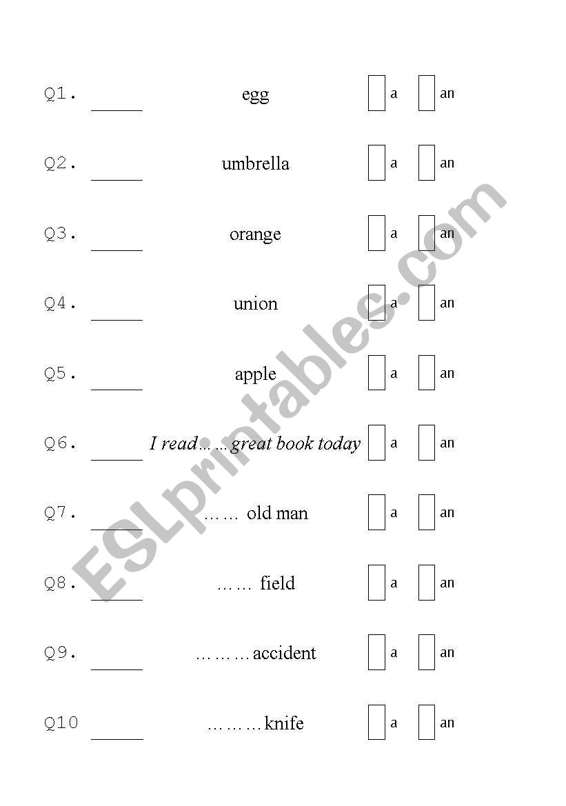 An ans A worksheet worksheet