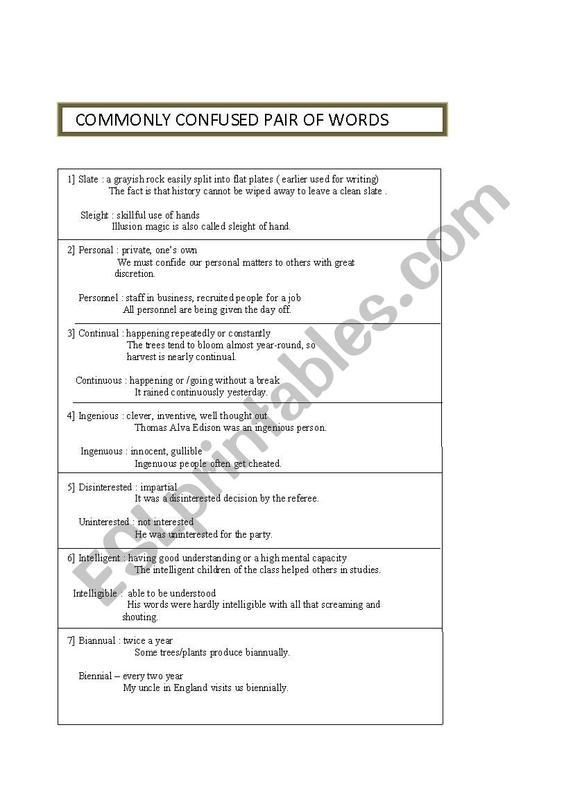 Commonly Confused Pair of Words