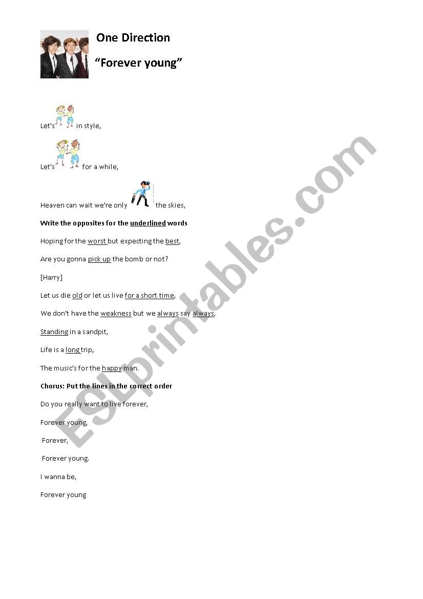Forever young worksheet