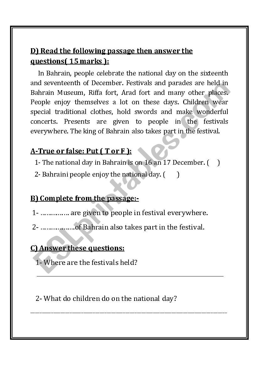 national days worksheet