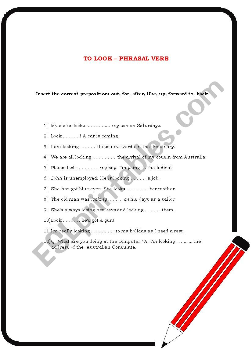 Phrasal Verb with to look worksheet