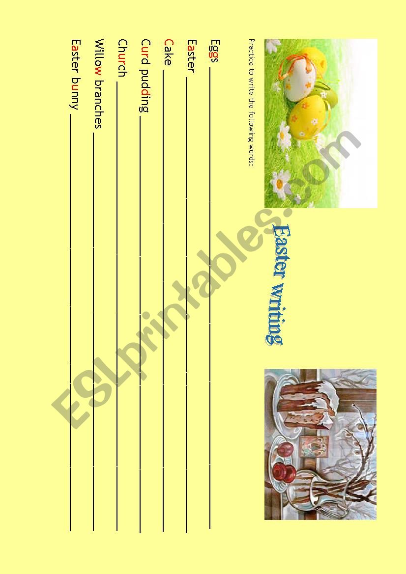 Easter words writing worksheet