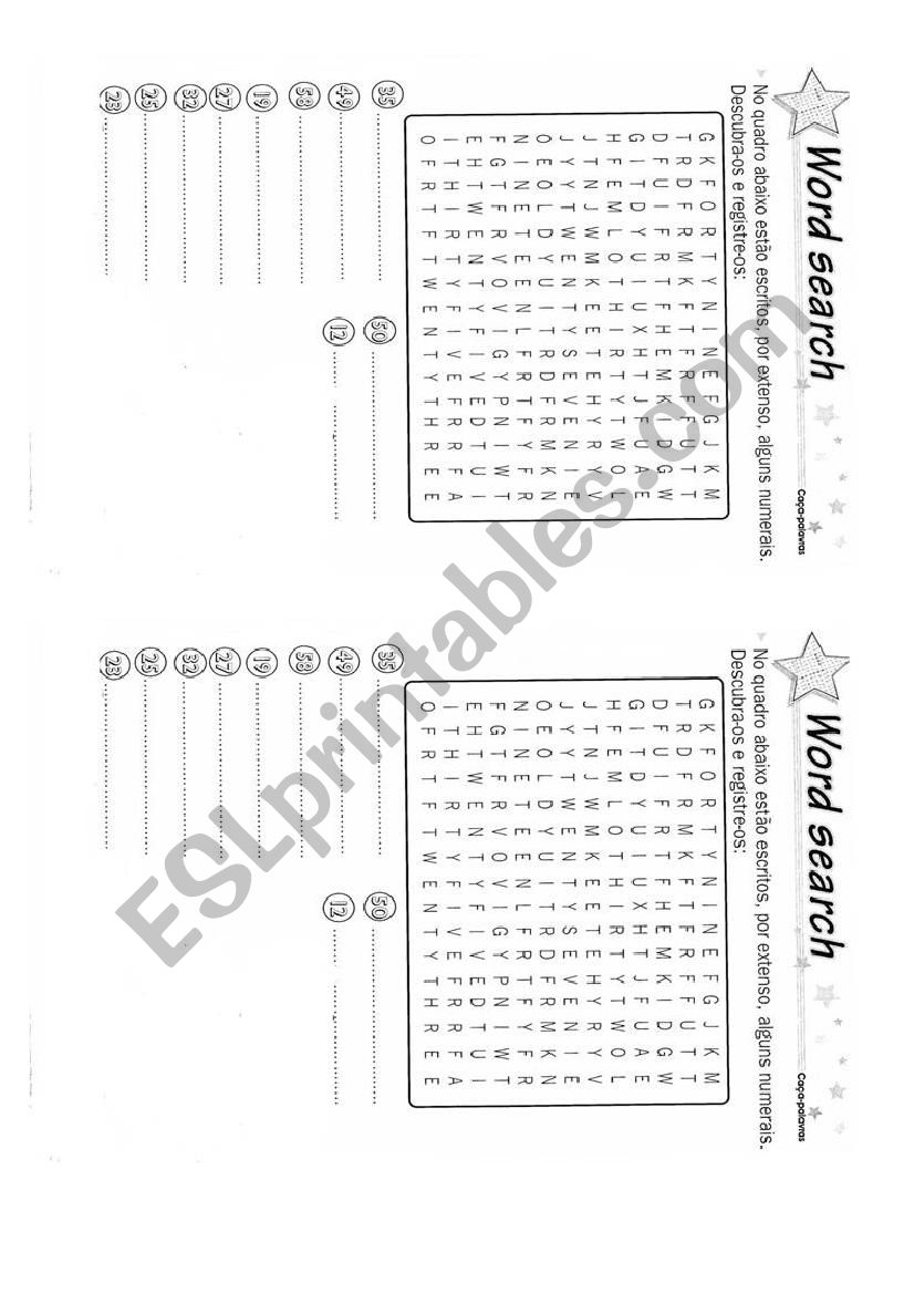 Numbers Word Search worksheet