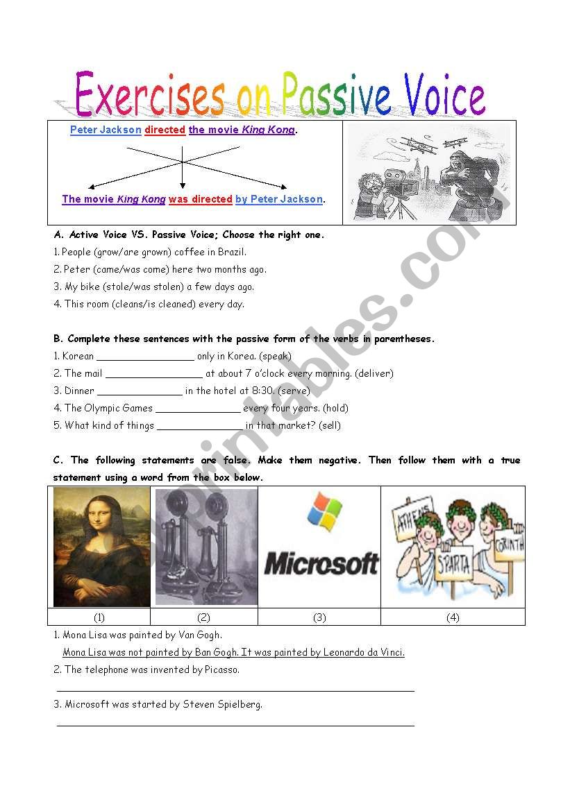 Exercises on Passive Voice worksheet