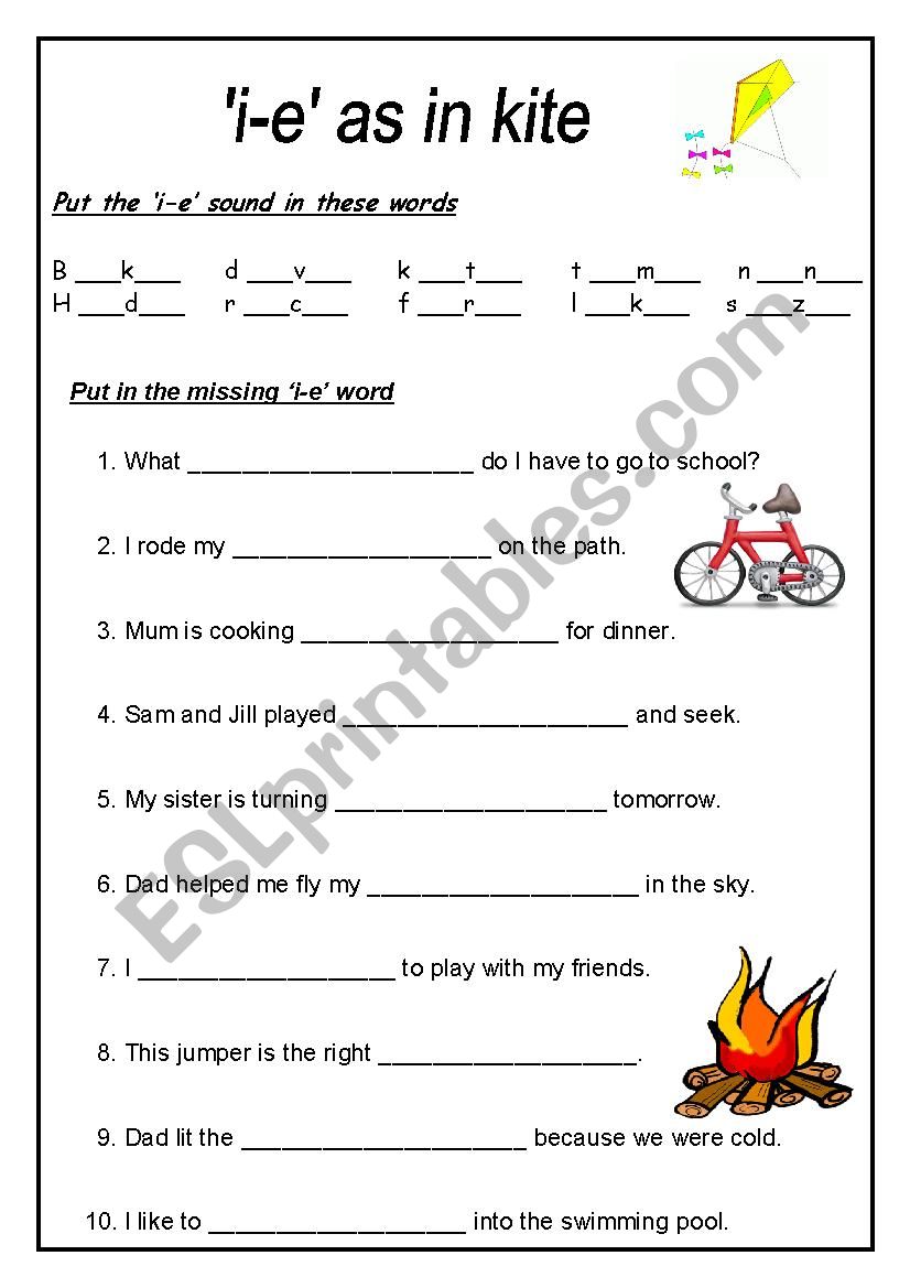 i-e as in Kite worksheet