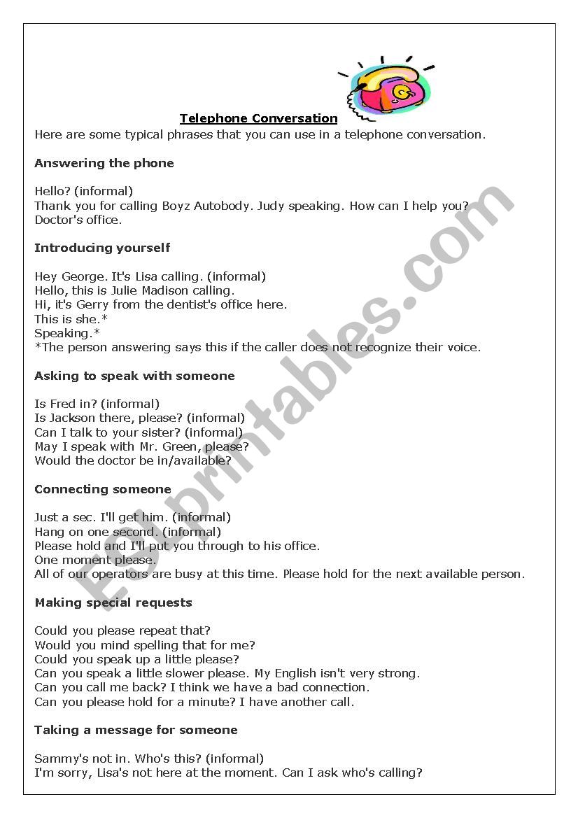 Telephone Conversation worksheet