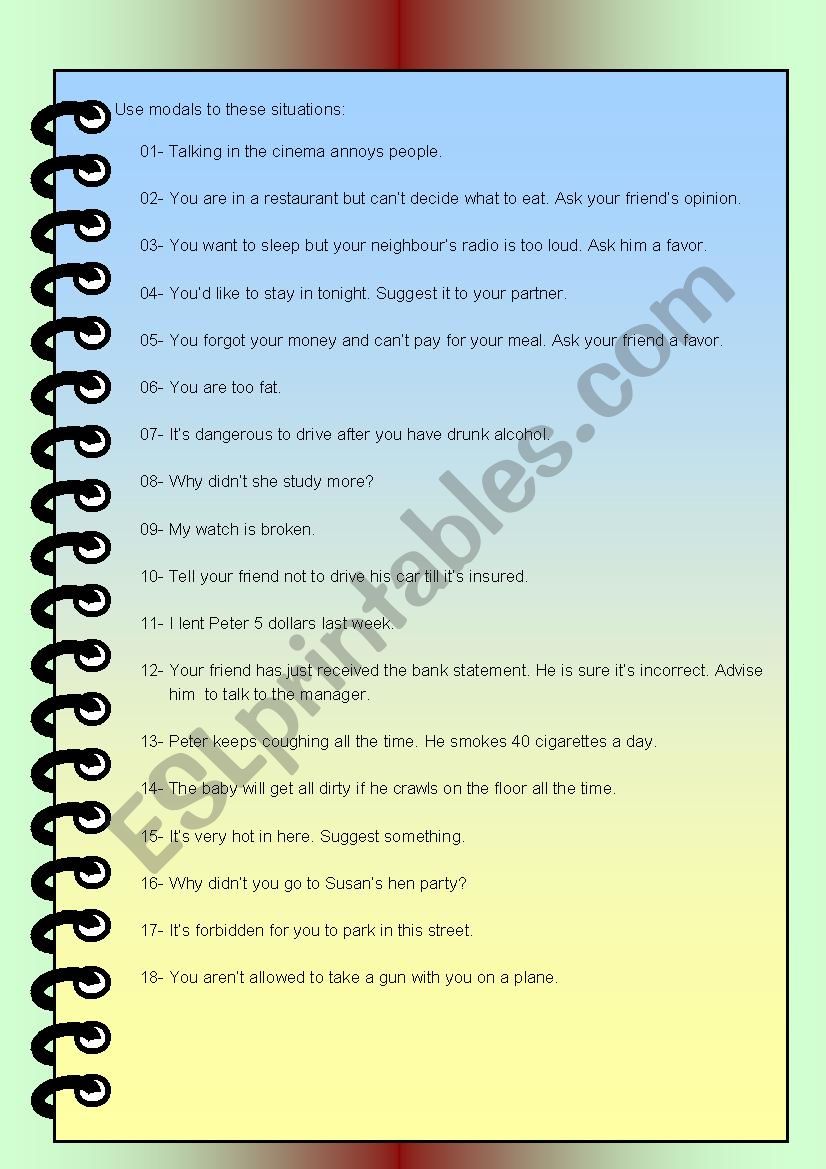 Situations with modals worksheet