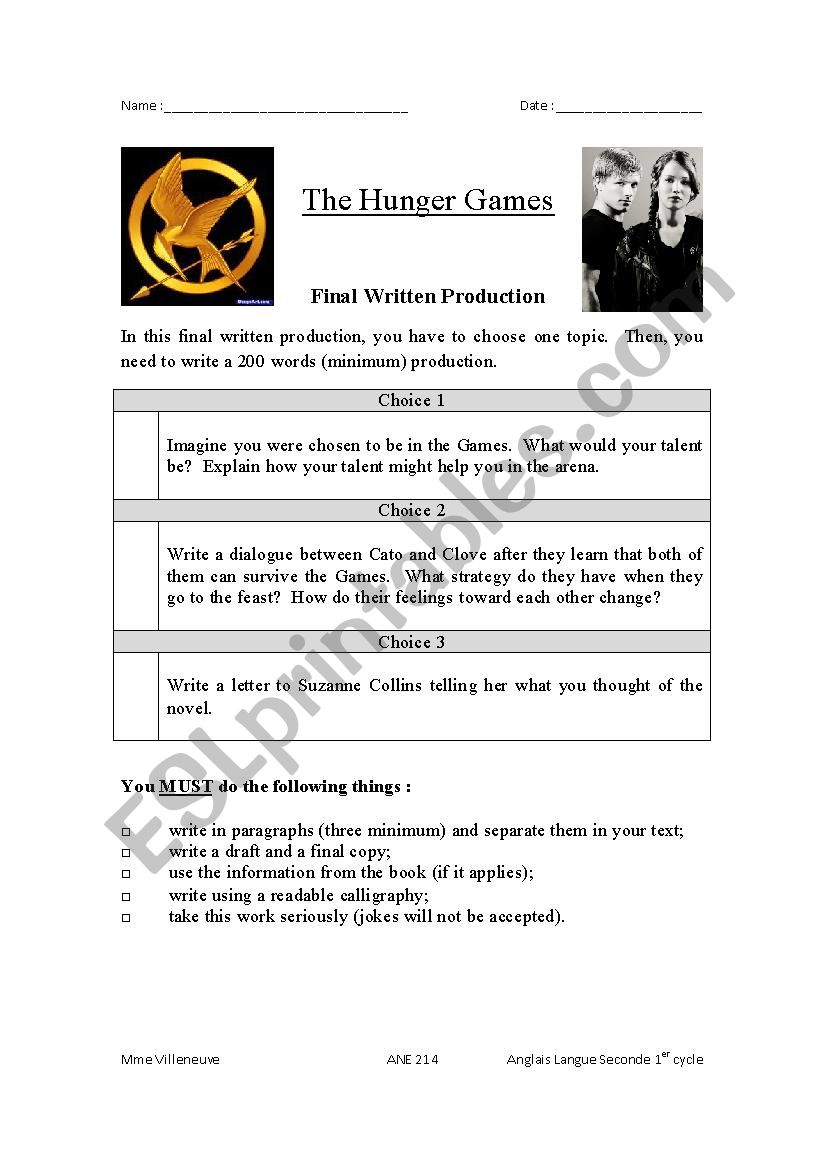 The Hunger Games worksheet