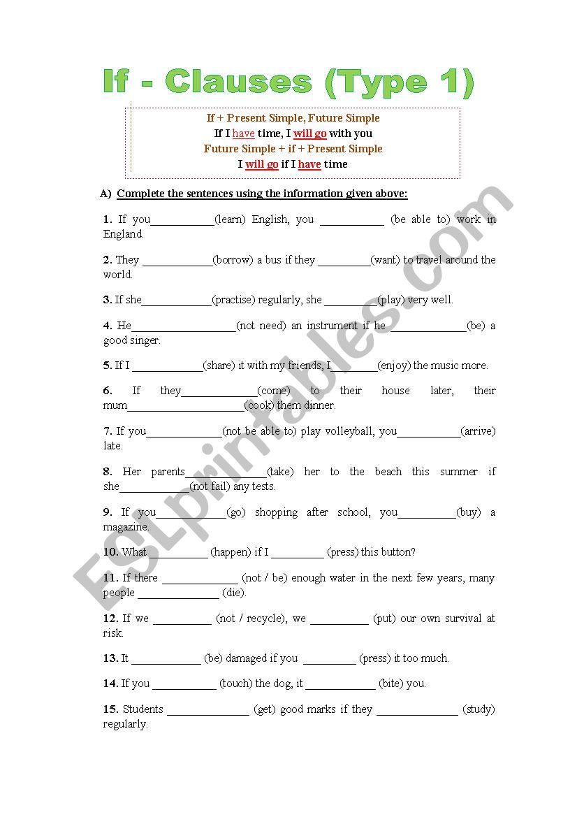 If-clauses Type 1 worksheet