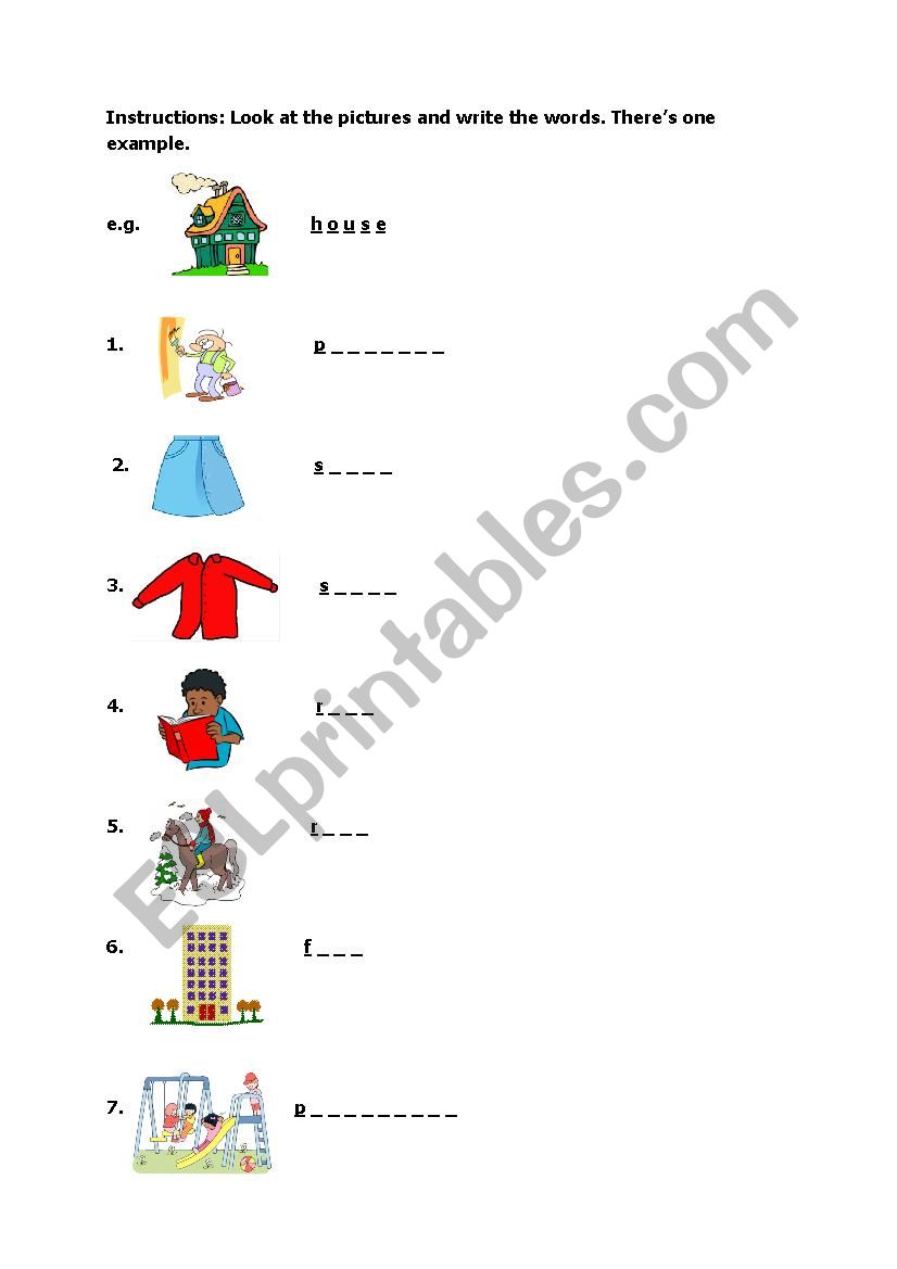Starters Exam Vocabulary worksheet