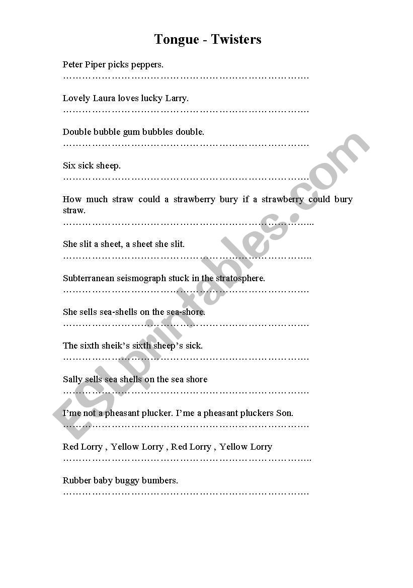 Tongue Twisters worksheet