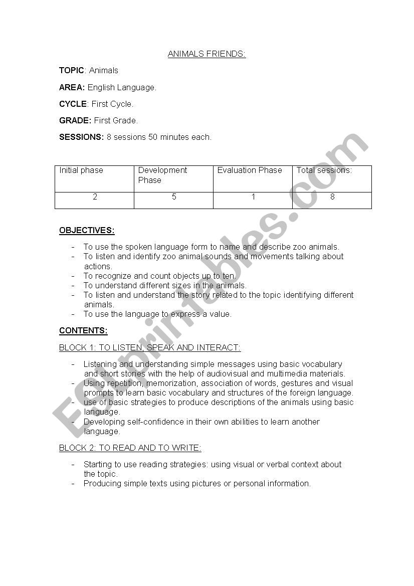 Didactic Unit about Animals worksheet