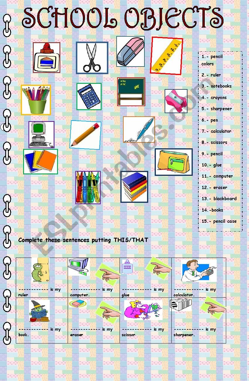 School Objects worksheet